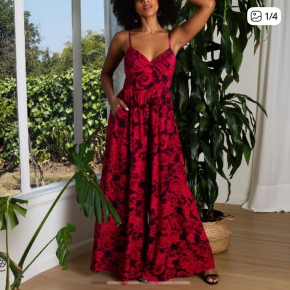 Fame and Partners Pants - NWT Fame and Partners Red Rose Maxi Jumpsuit